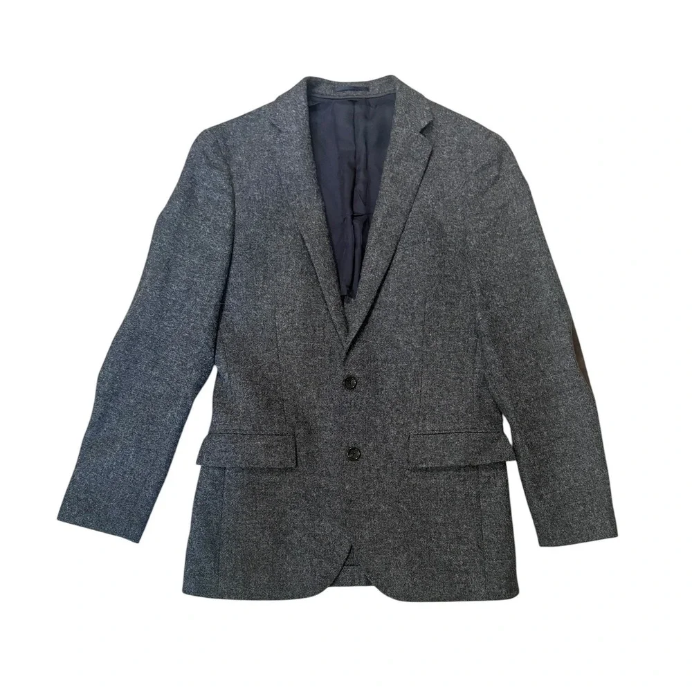 J. Crew Ludlow Blazer Moon Fabric Wool Tweed Elbow Patch 36R Gray Career Office